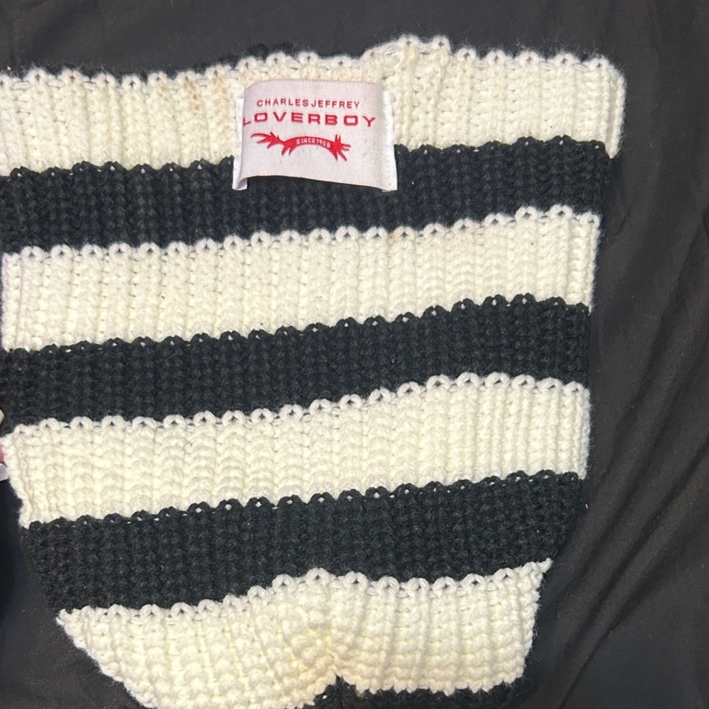 Charles River Apparel Black and White Striped Turtleneck Sweater